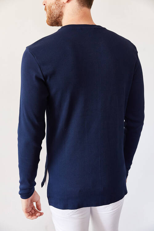 Lacivert Arkası Uzun Basic Sweatshirt 0YXE8-44042-14 - 3