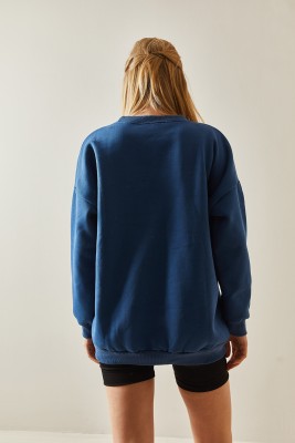 Lacivert Bisiklet Yaka & Şardonlu Oversize Sweatshirt 4KXK8-47711-14 - 7