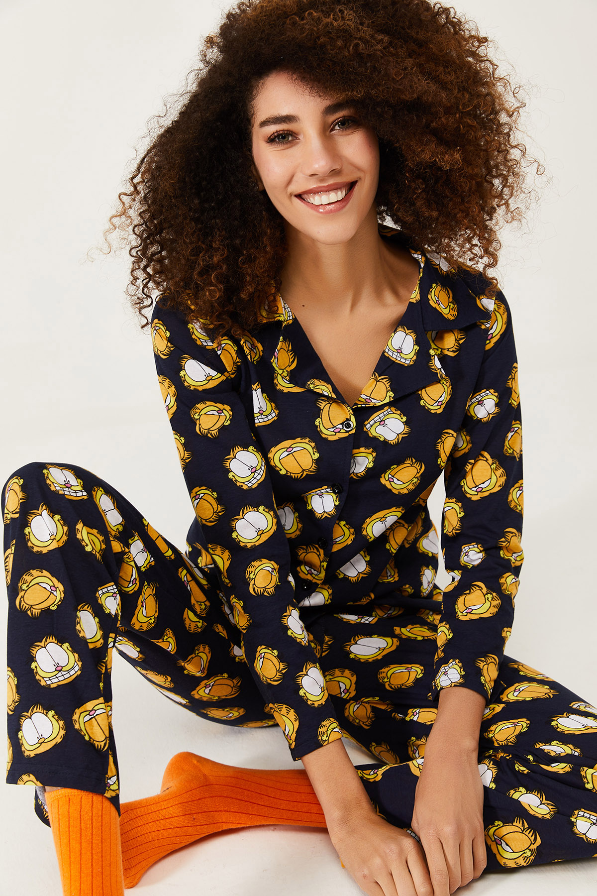 Lacivert Garfield Baskılı Örme Pijama Takımı 1KXK8-44580-14 - 1