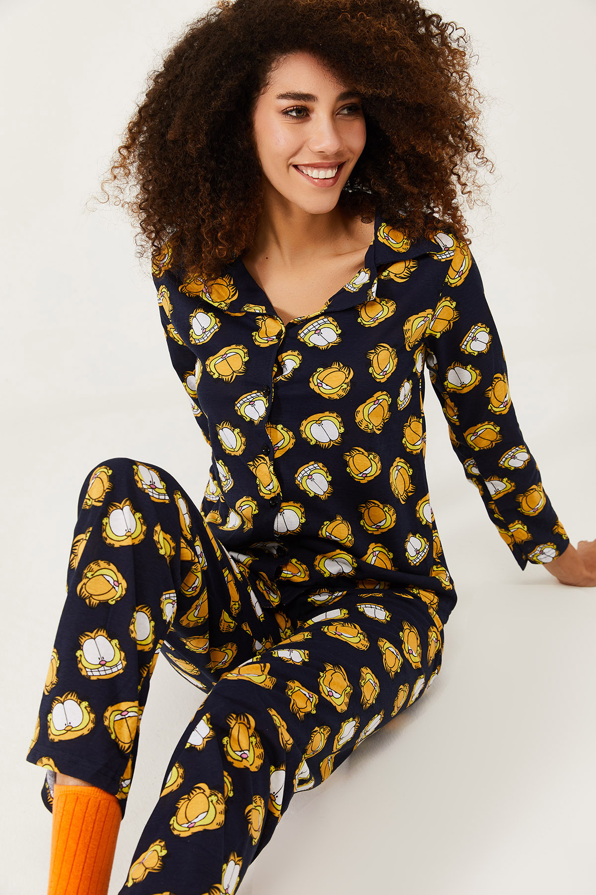 Lacivert Garfield Baskılı Örme Pijama Takımı 1KXK8-44580-14 - 2