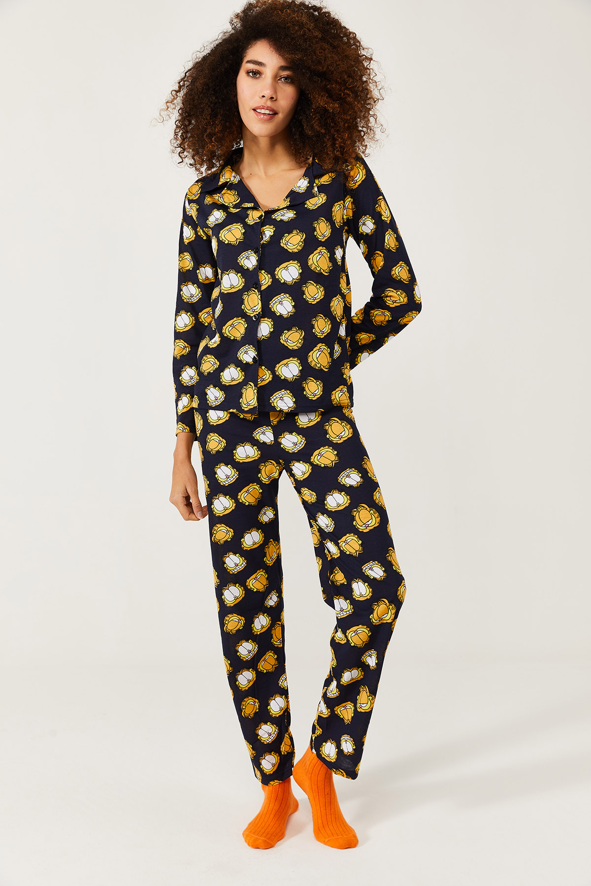 Lacivert Garfield Baskılı Örme Pijama Takımı 1KXK8-44580-14 - 4