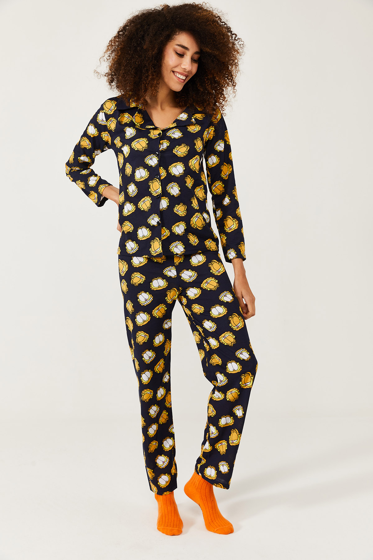 Lacivert Garfield Baskılı Örme Pijama Takımı 1KXK8-44580-14 - 6