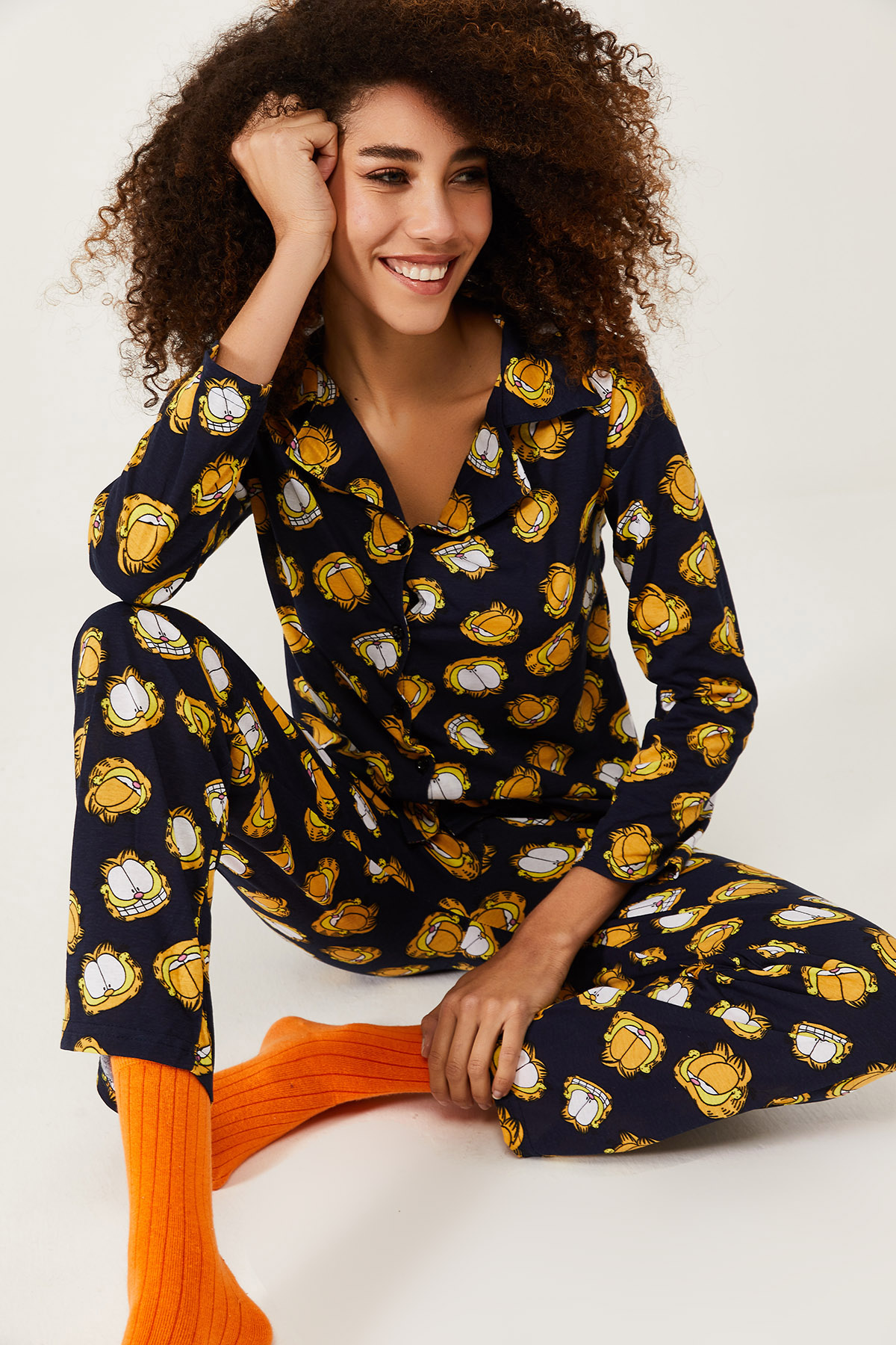 Lacivert Garfield Baskılı Örme Pijama Takımı 1KXK8-44580-14 - 7