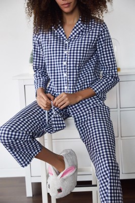 Lacivert Göz Bantlı Kareli Dokuma Pijama Takımı 2KXK8-45863-14 
