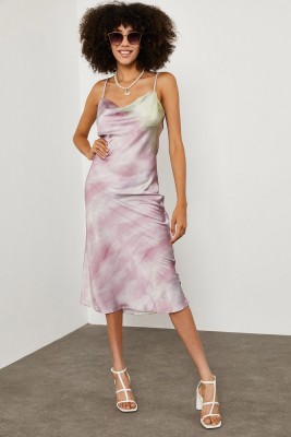 Lila Batik Desenli Saten Elbise 1YXK6-45004-26 - 3