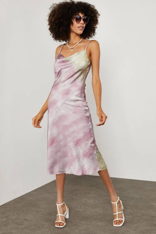 Lila Batik Desenli Saten Elbise 1YXK6-45004-26 - 5