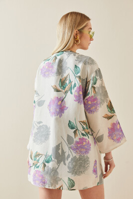 Lila Çiçek Desenli Oversize Kimono 5YXK4-48061-26 - 7