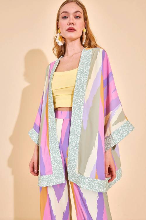 Lila Renk Geçişli Kuşaklı Kimono 2YXK4-46183-26 - 2