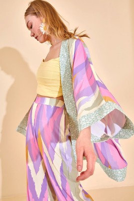 Lila Renk Geçişli Kuşaklı Kimono 2YXK4-46183-26 - 5