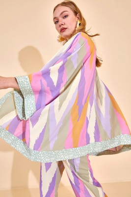 Lila Renk Geçişli Kuşaklı Kimono 2YXK4-46183-26 - 6