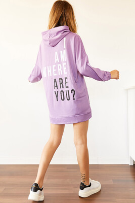 Lila Sırt Baskılı Sweatshirt Elbise 0YXK8-44006-26 - 1