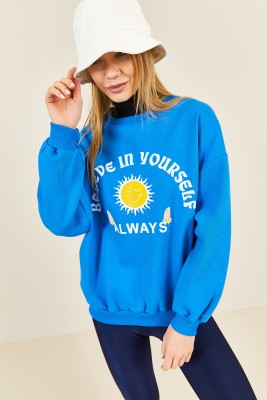 Mavi Baskılı Bisiklet Yaka Sweatshirt 3KXK8-46638-12 - 2