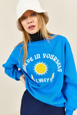 Mavi Baskılı Bisiklet Yaka Sweatshirt 3KXK8-46638-12 - 3