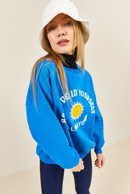 Mavi Baskılı Bisiklet Yaka Sweatshirt 3KXK8-46638-12 - 4