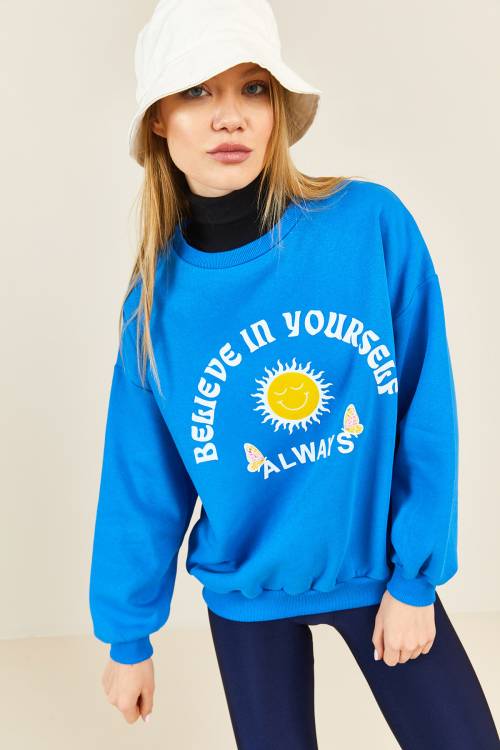 Mavi Baskılı Bisiklet Yaka Sweatshirt 3KXK8-46638-12 - 7