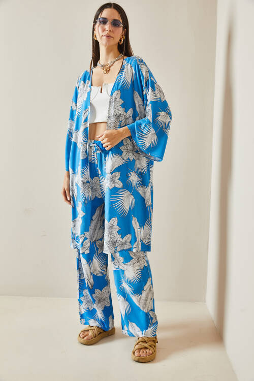 Mavi Çiçek Desenli Kimono Takım 5YXK8-48600-12 - 3