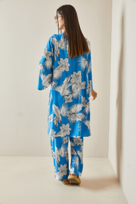 Mavi Çiçek Desenli Kimono Takım 5YXK8-48600-12 - 7