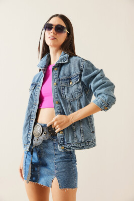 Mavi Çift Cepli Crop Denim Ceket 5KXK4-48954-12 - 5