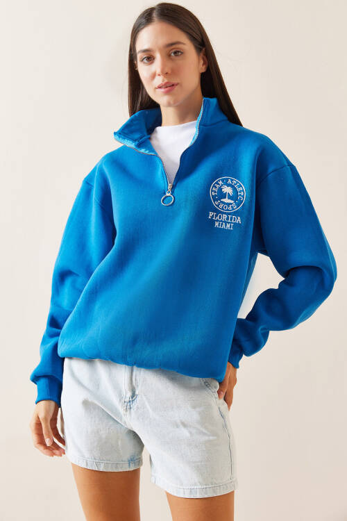 Mavi Dik Yaka Baskılı Sweatshirt 5YXK8-48912-12 - 2