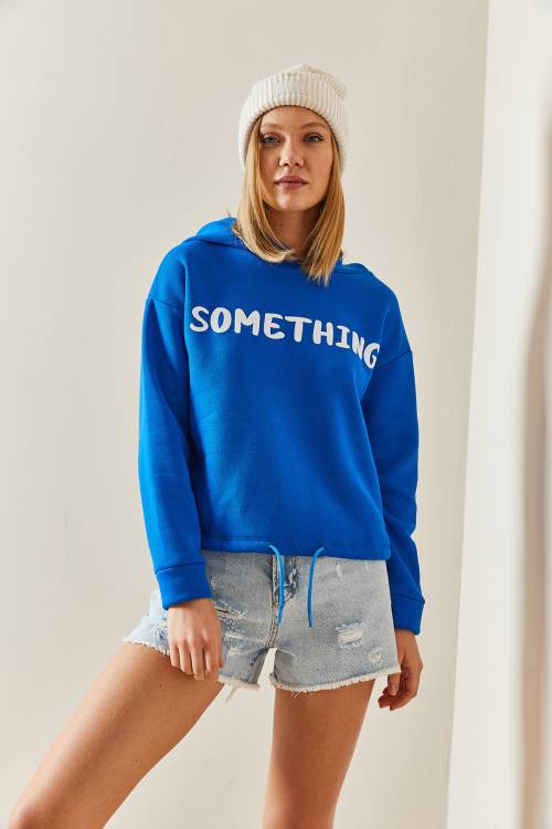 Mavi Kapüşonlü & Yazılı Crop Sweatshirt 4KXK8-47744-12 - 7