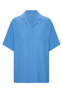 Mavi Kruvaze Yaka Oversize Keten Gömlek 2YXE2-45965-12 - 1