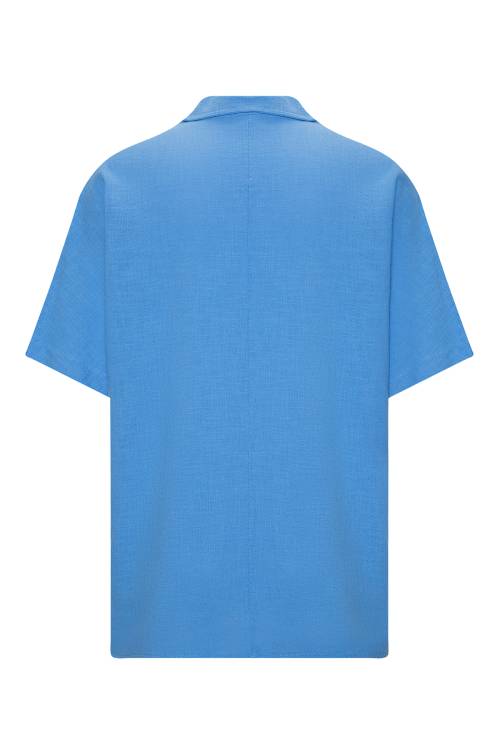 Mavi Kruvaze Yaka Oversize Keten Gömlek 2YXE2-45965-12 - 3