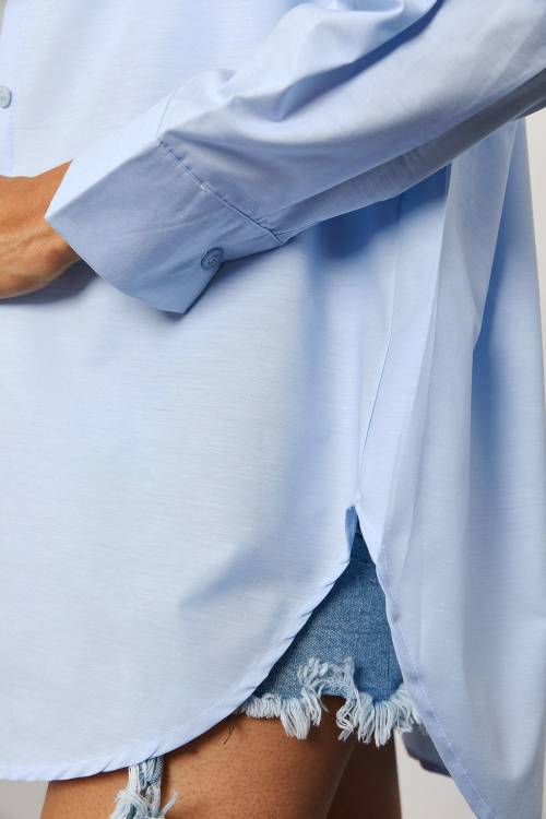 Mavi Oversize Uzun Gömlek 2YXK2-46108-12 - 7