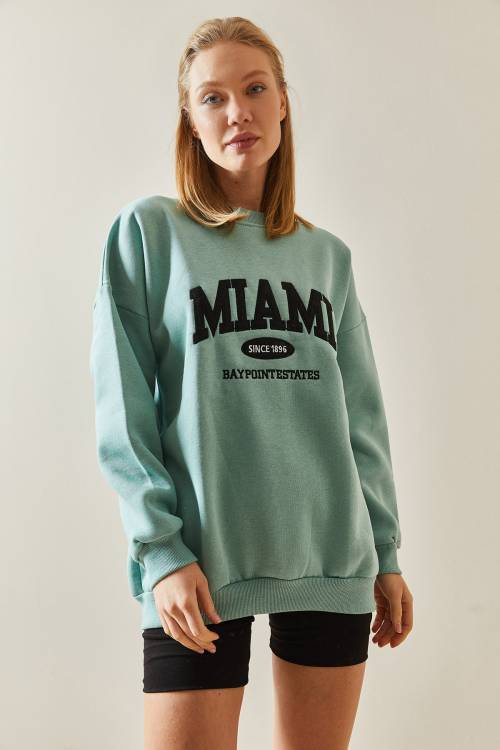 Mint Bisiklet Yaka & Şardonlu Oversize Sweatshirt 4KXK8-47718-58 - 2