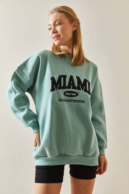 Mint Bisiklet Yaka & Şardonlu Oversize Sweatshirt 4KXK8-47718-58 - 3