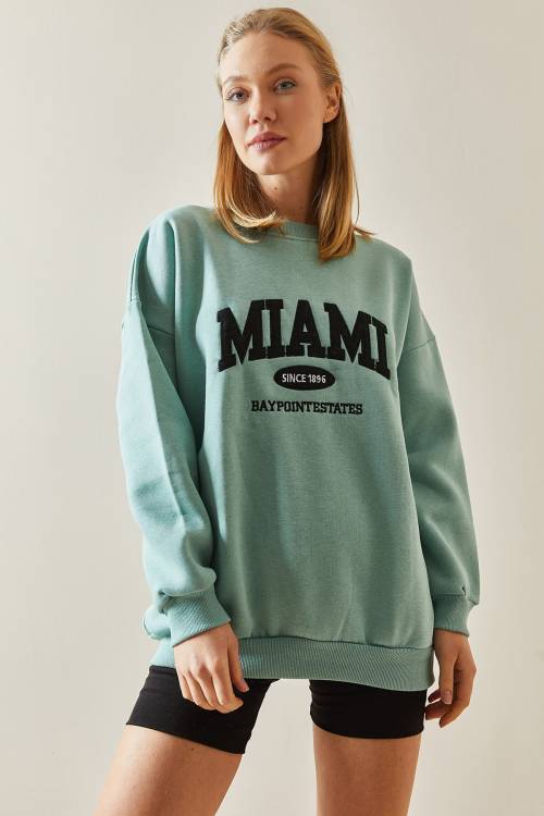 Mint Bisiklet Yaka & Şardonlu Oversize Sweatshirt 4KXK8-47718-58 - 4