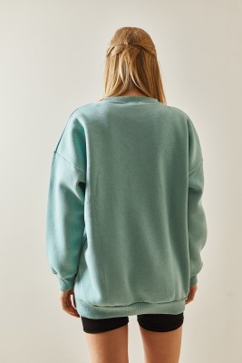 Mint Bisiklet Yaka & Şardonlu Oversize Sweatshirt 4KXK8-47718-58 - 5