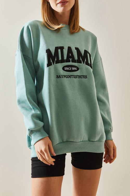 Mint Bisiklet Yaka & Şardonlu Oversize Sweatshirt 4KXK8-47718-58 - 1