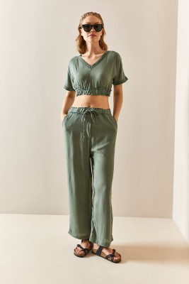 Mint V Yaka Dokulu Crop Takım 3YXK8-47341-58 