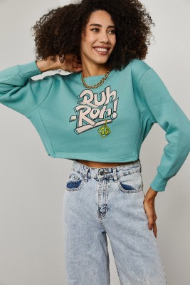 Mint Yazı Detaylı Crop Sweatshirt 3KXK8-46739-58 - 4