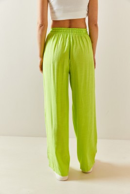 Neon Yeşili Bol Paça Keten Pantolon 3YXK5-46995-41 - 6