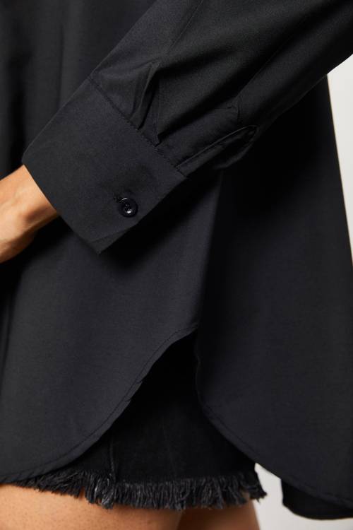 Siyah Oversize Uzun Gömlek 2KXK2-45625-02 - 7