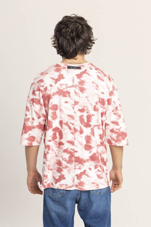 Pembe Batik Desen Oversize Tişört 1KXE1-44810-20 - 2