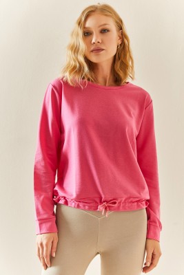 Pembe Bisiklet Yaka Büzgülü Sweatshirt 3YXK8-47547-20 - 2