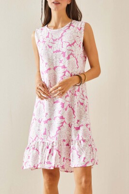 Pembe Çiçek Desenli Kalın Askılı Midi Elbise 5YXK6-48420-20 - XHAN