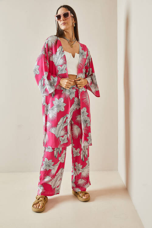 Pembe Çiçek Desenli Kimono Takım 5YXK8-48600-20 - 3