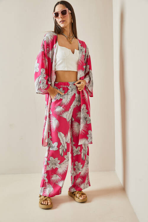 Pembe Çiçek Desenli Kimono Takım 5YXK8-48600-20 - 4