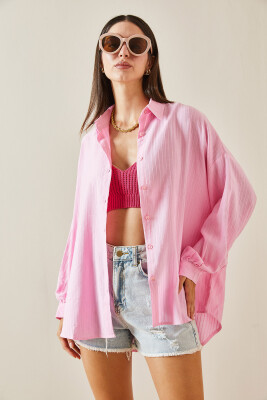 Pembe Çizgili Oversize Salaş Gömlek 5YXK2-48881-20 - 4