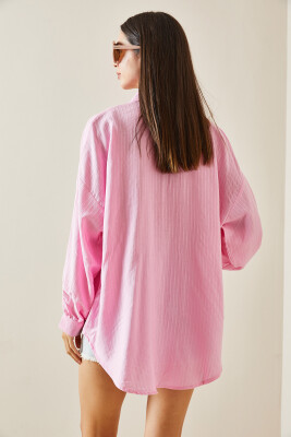 Pembe Çizgili Oversize Salaş Gömlek 5YXK2-48881-20 - 8