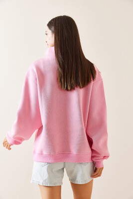 Pembe Dik Yaka Fermuarlı Sweatshirt 5YXK8-48915-20 - 5