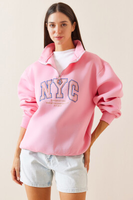 Pembe Fermuarlı Dik Yaka Sweatshirt 5YXK8-48908-20 - 2