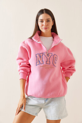 Pembe Fermuarlı Dik Yaka Sweatshirt 5YXK8-48908-20 - 6