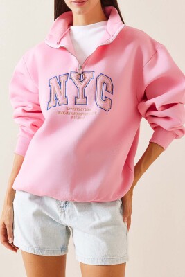 Pembe Fermuarlı Dik Yaka Sweatshirt 5YXK8-48908-20 