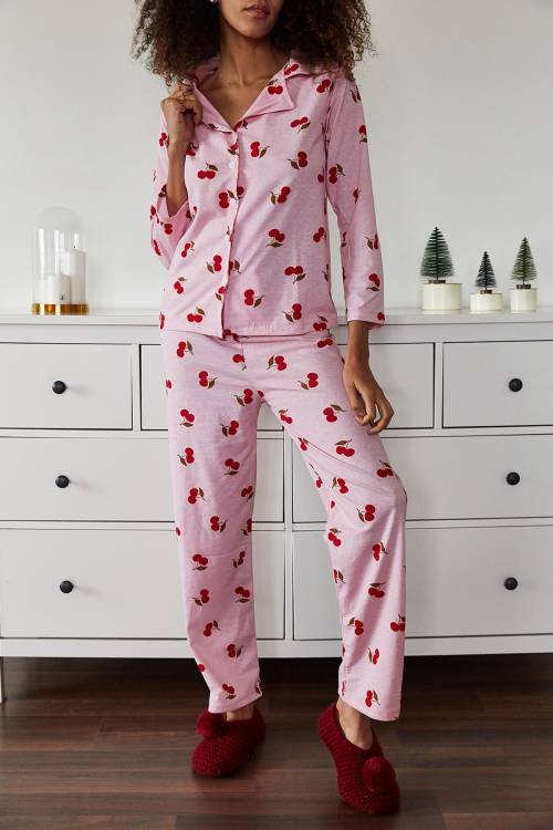 Pembe Kiraz Baskılı Pijama Takımı 2KXK8-45809-20 - 2