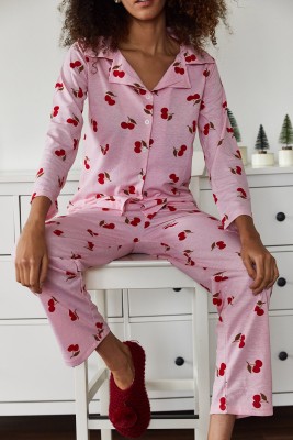 Pembe Kiraz Baskılı Pijama Takımı 2KXK8-45809-20 - 3