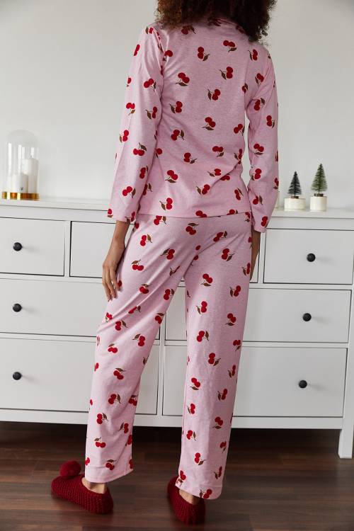 Pembe Kiraz Baskılı Pijama Takımı 2KXK8-45809-20 - 5